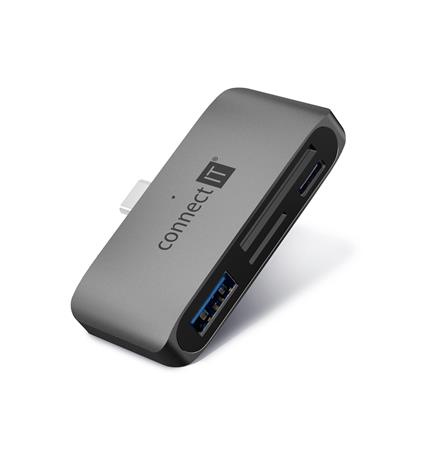 CONNECT IT CompactPRO externí USB-C hub + čtečka karet ANTRACITOVÁ CHU-5060-AN