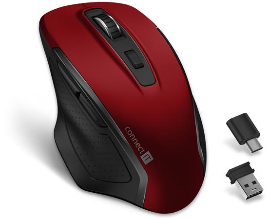 CONNECT IT Dual SmartSwitch bezdrátová myš, USB-A + C (+1x AA baterie zdarma), ČERVENÁ CMO-3100-RD