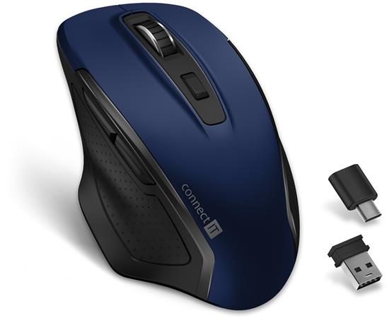 CONNECT IT Dual SmartSwitch bezdrátová myš, USB-A + C (+1x AA baterie zdarma), MODRÁ CMO-3100-BL