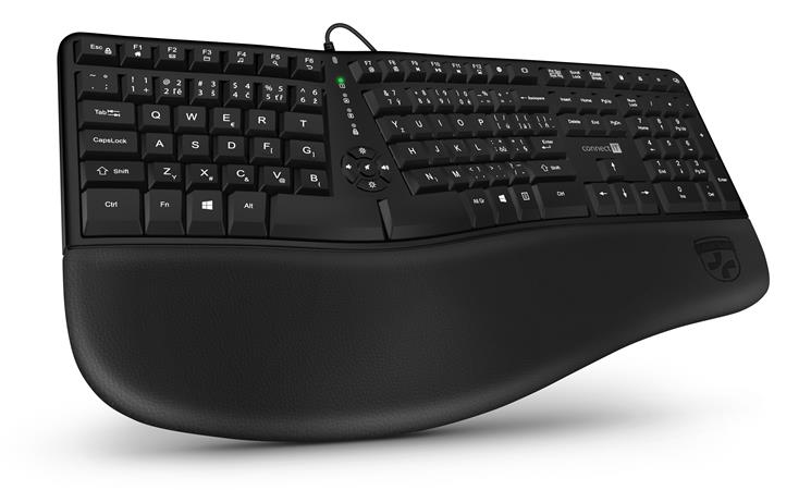 CONNECT IT FOR HEALTH ERGO drátová ergonomická klávesnice, USB, CZ + SK verze, ČERNÁ CKB-2800-CS
