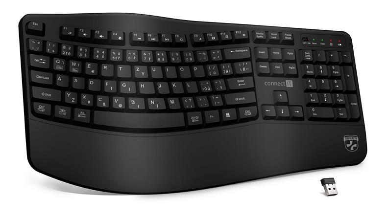 CONNECT IT FOR HEALTH Ergonomická klávesnice, bezdrátová, USB 2.4GHz, CZ + SK verze, ČERNÁ CKB-2810-CS