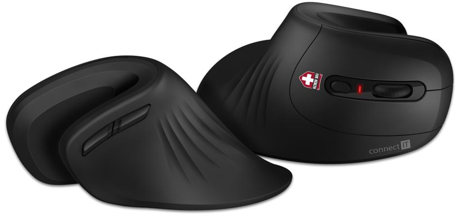 CONNECT IT FOR HEALTH ergonomická vertikální myš, (+ 1x AA baterie zdarma), bezdrátová, ČERNÁ CMO-2900-BK