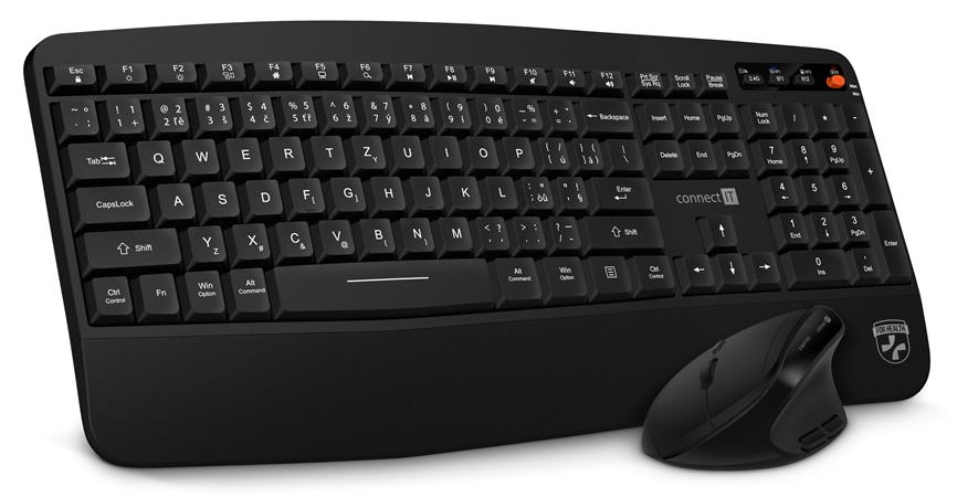 CONNECT IT For Health Wireless Combo bezdrátová černá klávesnice + myš TriMode (2x BT 5.1 + 2.4 GHz CKM-6010-CS
