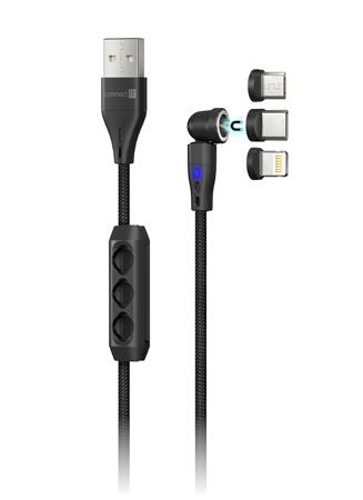CONNECT IT Magnetic PowerLink 3in1 kabel (USB-C/Lightning/MicroUSB), 2m, ČERNÁ CCA-2200-BK