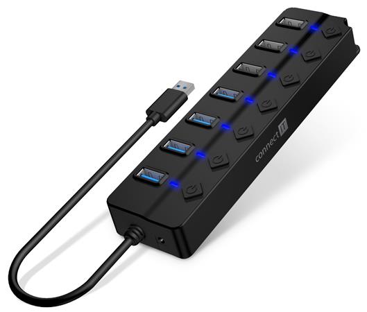CONNECT IT Mighty Switch 2 USB-A hub, (4xUSB-A 3.0, 3xUSB-A 2.0), externí, ČERNÝ CHU-5410-BK