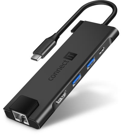 CONNECT IT Multi5in1 USB-C hub, 5v1 (USB-C,2xUSB-A,HDMI,RJ45),externí, ANTRACITOVÝ CHU-8020-AN