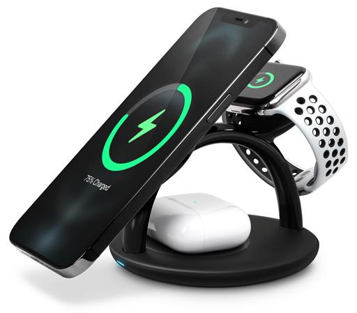 CONNECT IT MultiCharge 3 v 1 MagSafe Wireless Fast Charge bezdrátová nabíječka, ČERNÁ CWC-9060-BK