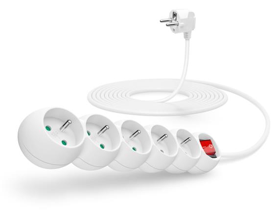 CONNECT IT prodlužovací kabel 230 V, 5 zásuvek, 5 m, s vypínačem (bílý) CI-1284