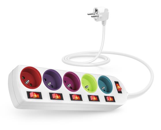 CONNECT IT prodlužovací kabel , 5 zásuvek, 2 m, s vypínači, barevná CES-1105-WH