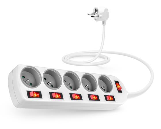CONNECT IT prodlužovací kabel , 5 zásuvek, 2 m, s vypínači (bílá) CES-1100-WH