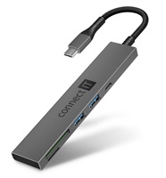 CONNECT IT USB-C hub, 2x USB-A, 1x USB-C, 1x SD karta, 1x MicroSD karta, šedá CHU-5150-AN
