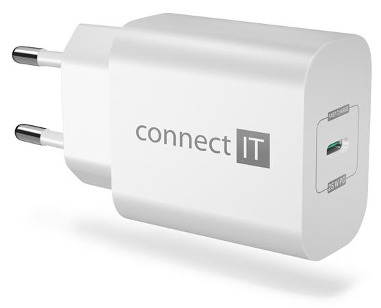 CONNECT IT Voyager2 nabíjecí adaptér 1×USB-C, 25W PD, BÍLÝ CWC-2070-WH
