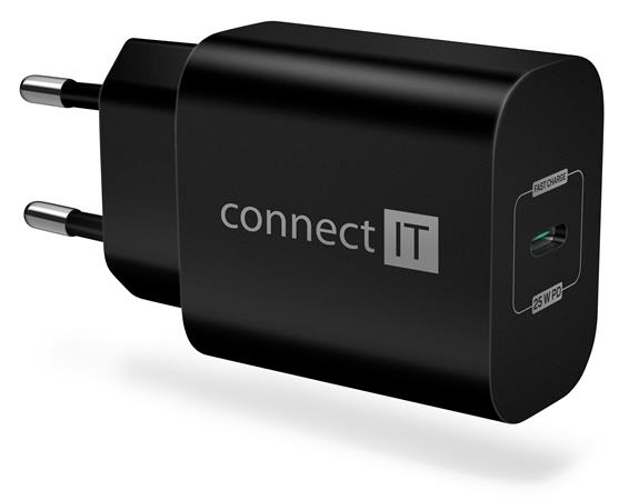 CONNECT IT Voyager2 nabíjecí adaptér 1×USB-C, 25W PD, ČERNÝ CWC-2070-BK