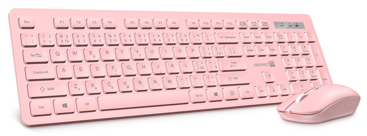 CONNECT IT Wireless FashionCombo2 Pink bezdrátová klávesnice + myš, USB 2,4GHz, růžová CKM-5030-CS