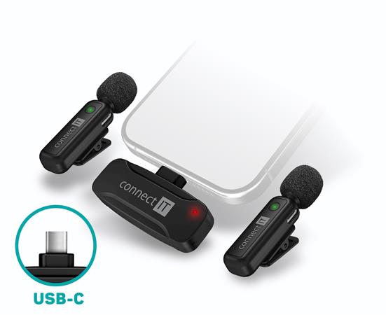 CONNECT IT Wireless Lavalier mikrofon USB-C konektor (2 ks + receiver) set ČERNÝ CMI-1011-BK