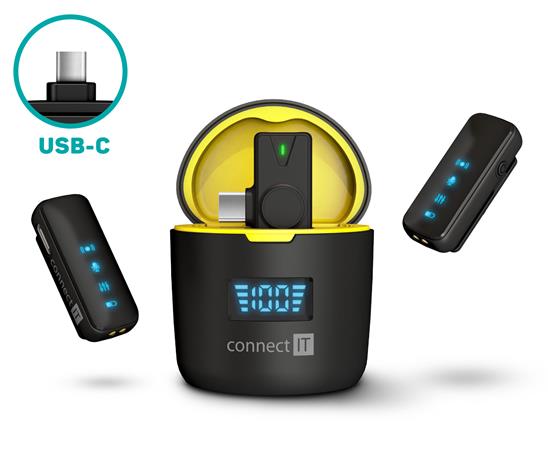 CONNECT IT Wireless mikrofon ClipMic Pro USB-C (2 ks + receiver) set ČERNÝ CMI-1020-BK