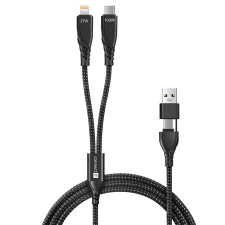 CONNECT IT Wirez 4in1 1x USB-C, 1x Lightning, 1,25 m, ČERNÝ CCA-2310-BK