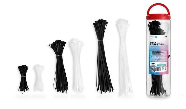 CONNECT IT ZipTie Stahovací pásky na kabely 600ks ČERNÁ/BÍLA CFF-1011-BW