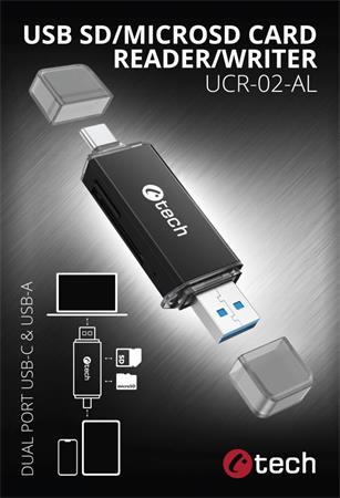 Čtečka karet C-tech UCR-02-AL, USB 3.0 TYPE A/ TYPE C, SD/micro SD
