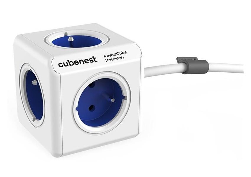 Cubenest Powercube Extended, 5× zásuvka, 1,5 m, bílá/modrá, dětská pojistka, uzemnění, dok, max. 10A/250V~2500W PC320BL