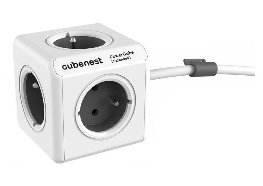 Cubenest Powercube Extended, 5× zásuvka, 1,5 m, bílá/šedá, dětská pojistka, uzemnění, dok, max. 10A/250V~2500W PC320GY