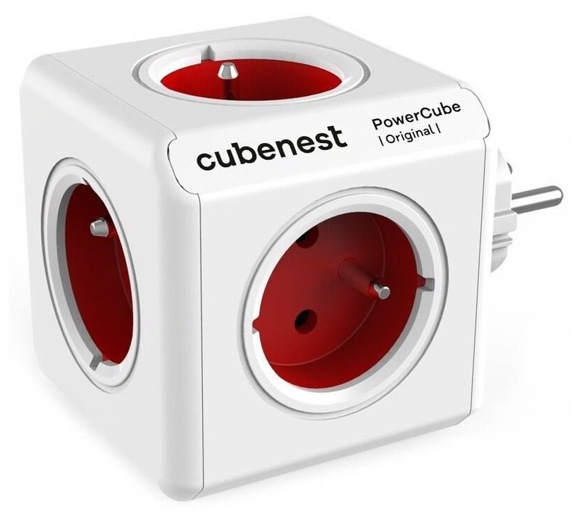 Cubenest Powercube Original, 5× zásuvka, bílá/červená, dětská pojistka, uzemnění, max. 16A/250V~3680W/50-60Hz PC120RD