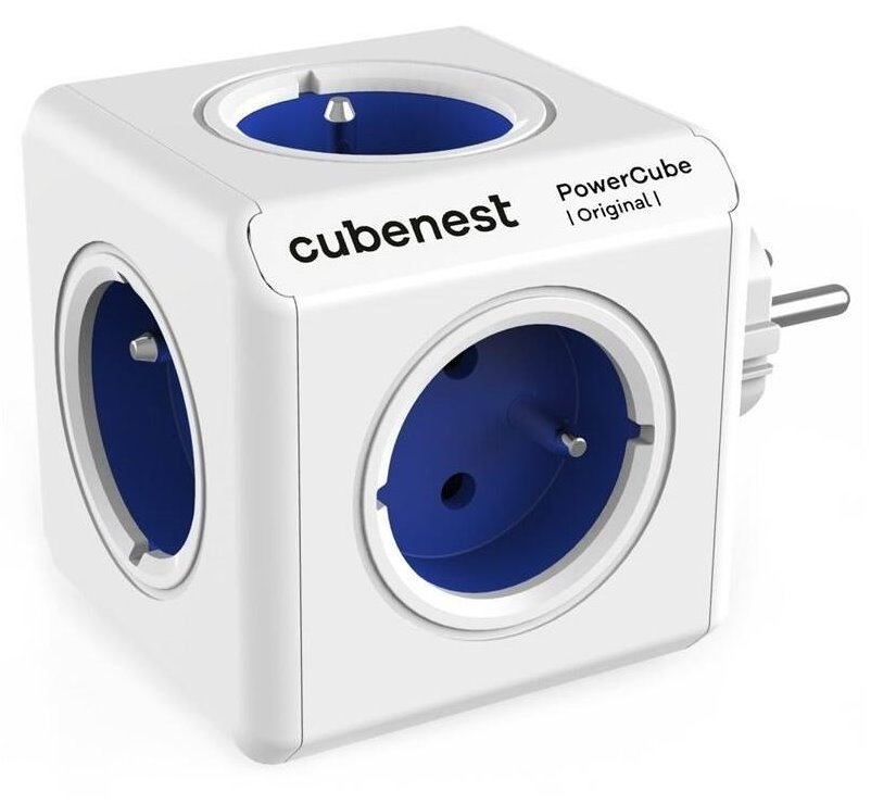 Cubenest Powercube Original, 5× zásuvka, bílá/modrá, dětská pojistka, uzemnění, max. 16A/250V~3680W/50-60Hz PC120BL