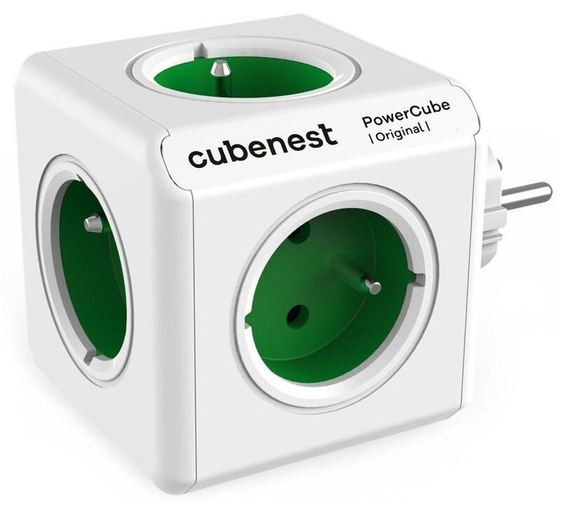 Cubenest Powercube Original, 5× zásuvka, bílá/zelená, dětská pojistka, uzemnění, max. 16A/250V~3680W/50-60Hz PC120GN