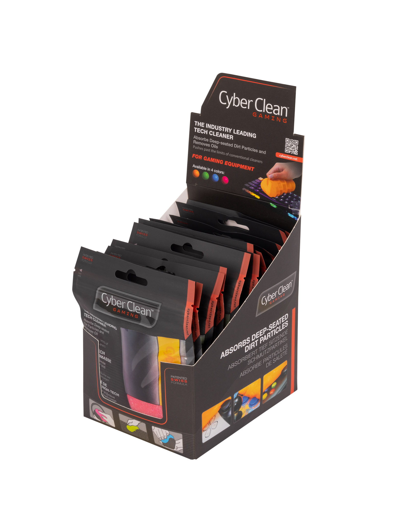 CYBERCLEAN Gaming Zip Bag 80g DISPLAY (12PCS = 3Pcs Blue + 3pcs Orange + 3pcs Green + 3pcs Pink) 46300DISPLAY