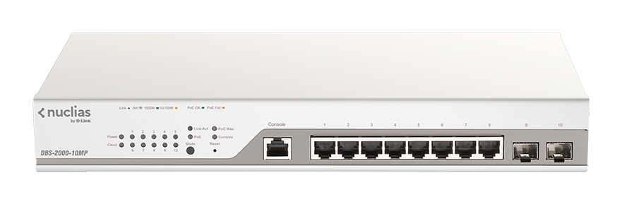 D-Link DBS-2000-10MP 10x Gb PoE+ Nuclias Smart Managed Switch 2x SFP Ports (With 1 Year License) DBS-2000-10MP/E