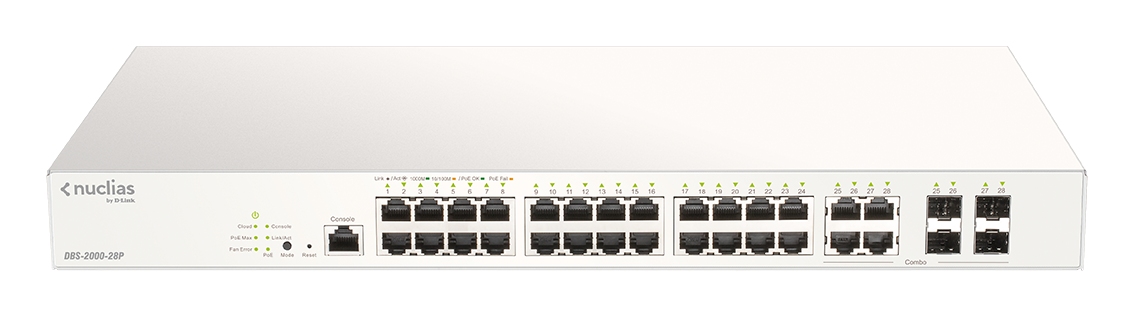 D-Link DBS-2000-28P 28xGb PoE+ Nuclias Smart Managed Switch 4x 1G Combo Ports,193W (With 1 Year Lic) DBS-2000-28P/E