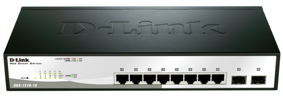 D-Link DGS-1210-10 L2/L3 Smart+ Switch, 8x GbE, 2 SFP, fanless