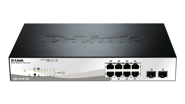 D-Link DGS-1210-10P L2/L3 Smart+ PoE switch, 8x GbE PoE+, 2x SFP, PoE 65W, fanless