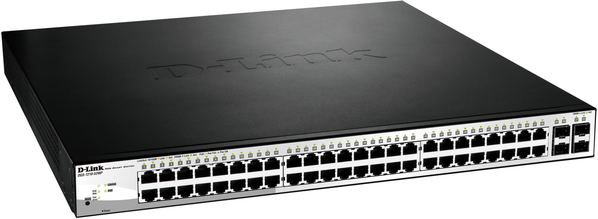 D-Link DGS-1210-52MP L2/L3 Smart+ PoE switch, 48x GbE PoE+, 4x RJ45/SFP, PoE 370W
