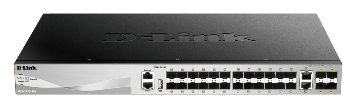 D-Link DGS-3130-30S L3 Stackable Managed switch, 24x SFP, 2x 10G RJ-45, 2x 10G SFP+ DGS-3130-30S/E