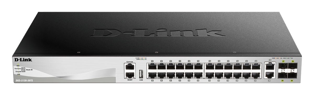 D-Link DGS-3130-30TS L3 Stackable Managed switch, 24x GbE, 2x 10G RJ-45, 4x 10G SFP+ DGS-3130-30TS/E