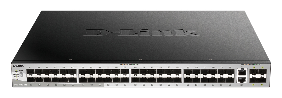 D-Link DGS-3130-54S L3 Stackable Managed switch, 48x SFP, 2x 10G RJ-45, 2x 10G SFP+ DGS-3130-54S/E