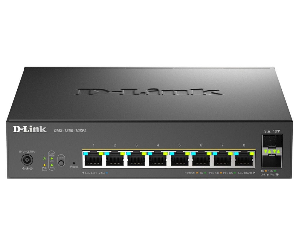 D-Link DMS-1250-10SPL/E, 8x 2.5G PoE, 2x 10G SFP+, 120W Smart Managed Switch
