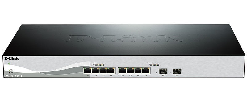 D-Link DXS 1210-10TS - Přepínač - řízený - 8 x 10GBase-T + 2 x 10 Gigabit SFP+ - Lze montovat do ro DXS-1210-10TS