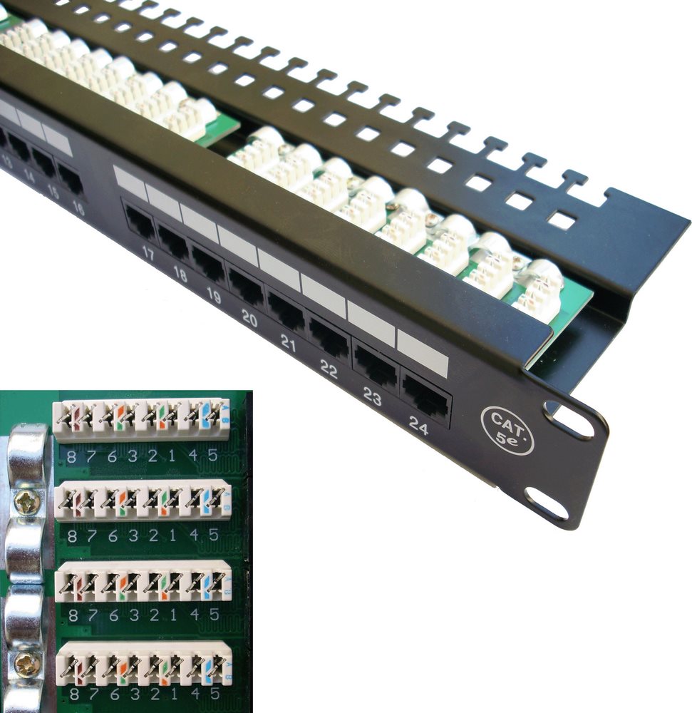 DATACOM Patch panel 19" UTP 24 port CAT5E LSA 1U BK (3x8p)hor.záře 3033