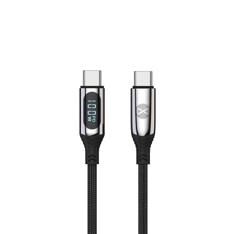 Datový kabel s LCD Forever USB-C/USB-C 1m 100W černý GSM171012