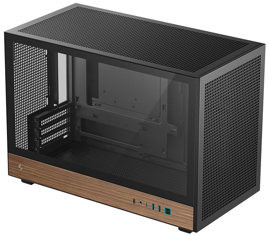 DEEPCOOL skříň CH260 WOOD / microATX / 2xUSB 3.0 / USB-C / tvrzené sklo / černá s dřevěnými prvky R-CH260-BKNWM0-G-1