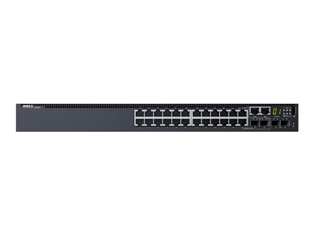 Dell Networking S3124, L3, 24x 1GbE, 2xCombo, 2x 10GbE SFP+ fixed ports, Stacking, IO to PSU airflow, 1x AC PSU 210-AIMQ
