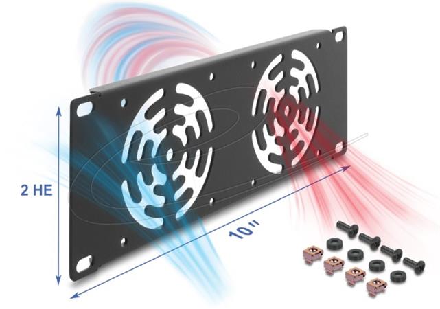 Delock 10” kryt racku na 2 ventilátory, 80 x 80 mm, 2U, tmavě šedá 67432