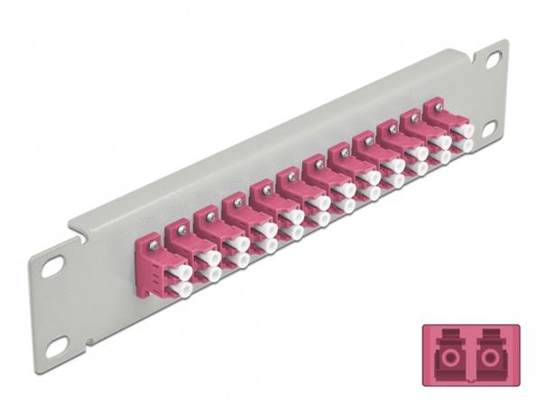 Delock 10” patch panel pro optická vlákna, 12 portů, LC Duplex, fialový, 1U, šedý 66790