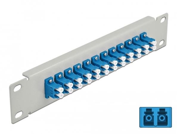 Delock 10” patch panel pro optická vlákna, 12 portů, LC Duplex, modrý, 1U, šedý 66786