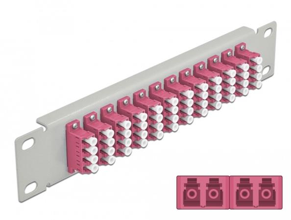 Delock 10” patch panel pro optická vlákna, 12 portů, LC Quad, fialový, 1U, šedý 66800