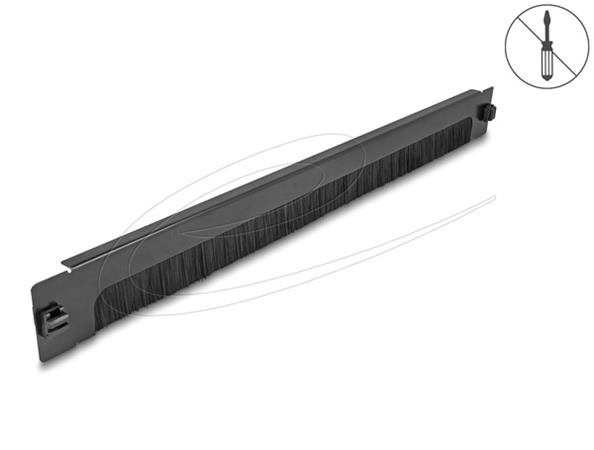 Delock 19” kartáčová průchodka k vedení kabelů, otevřená na spodní straně, beznástrojová montáž, 1U, černá 90629