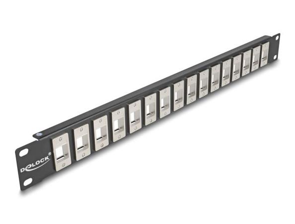 Delock 19” Keystone Patch Panel, 16 portů, 1U, černé 66758