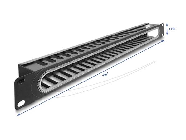 Delock 19” Routing panel k vedení kabelů, s otvorem a ochranou okraje, 1U, černý 67277
